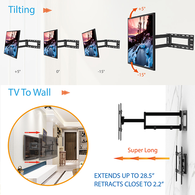 Ekstra dugi pojedinačni konzolni zidni nosač za TV s punim pokretima za teške uvjete rada