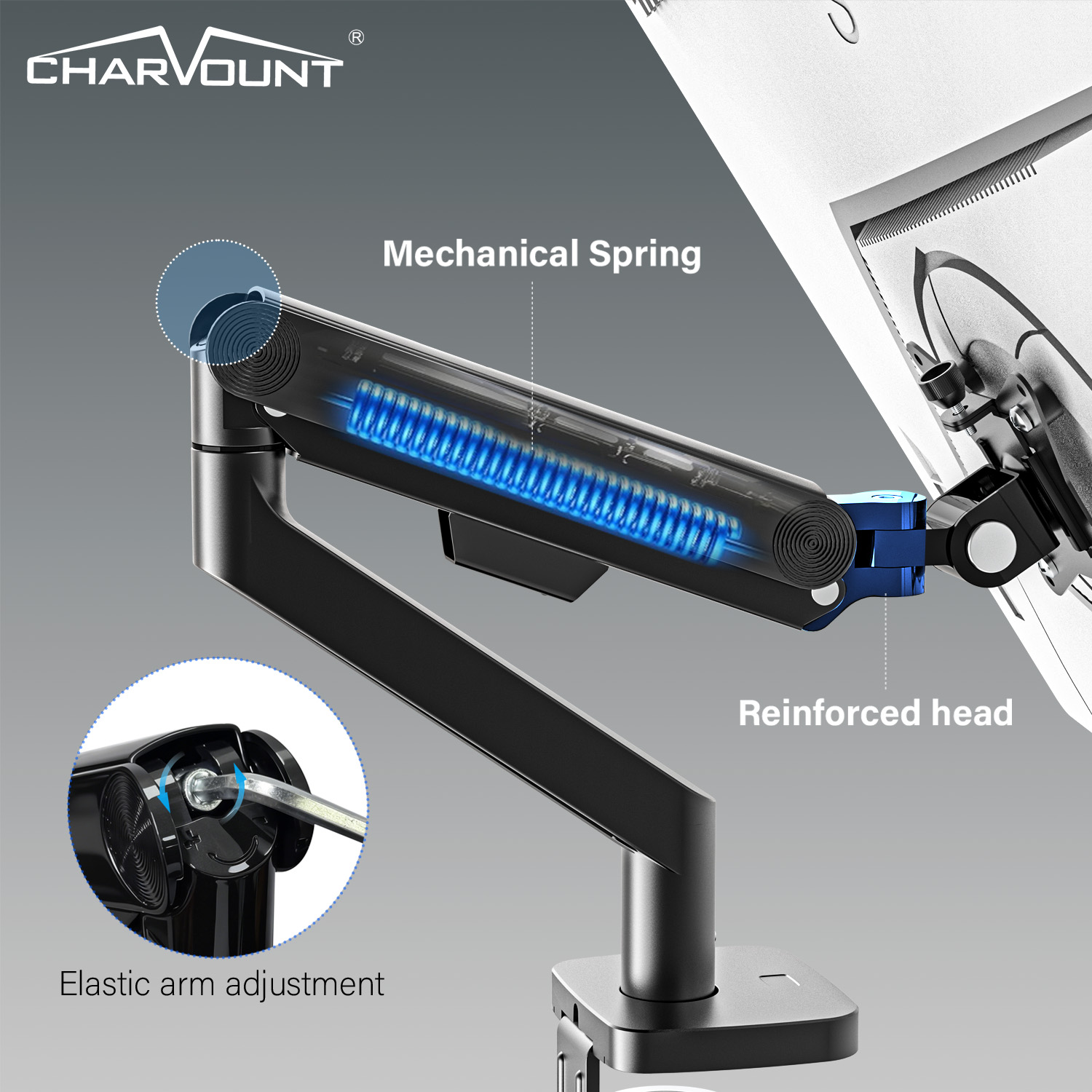 RGB Gas Spring Monitor Arm with USB Ports for 13 to 32 Inch Screens RGB Gas Spring Monitor Arm with USB Ports for 13 to 32 Inch Screens