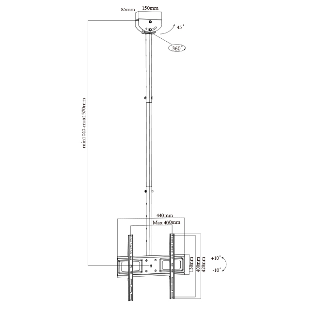 Telescopic LCD Ceiling TV Wall Mount