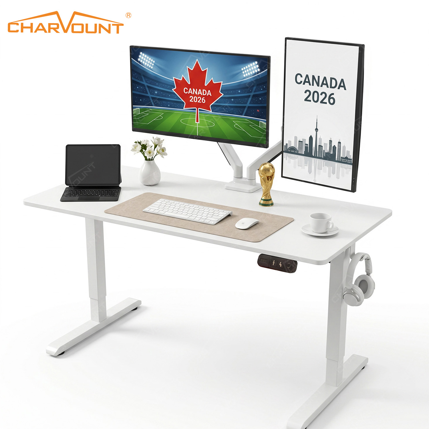 Electric Height Adjustable Standing Desk with 2 Memory Presets and Anti-Collision Protection