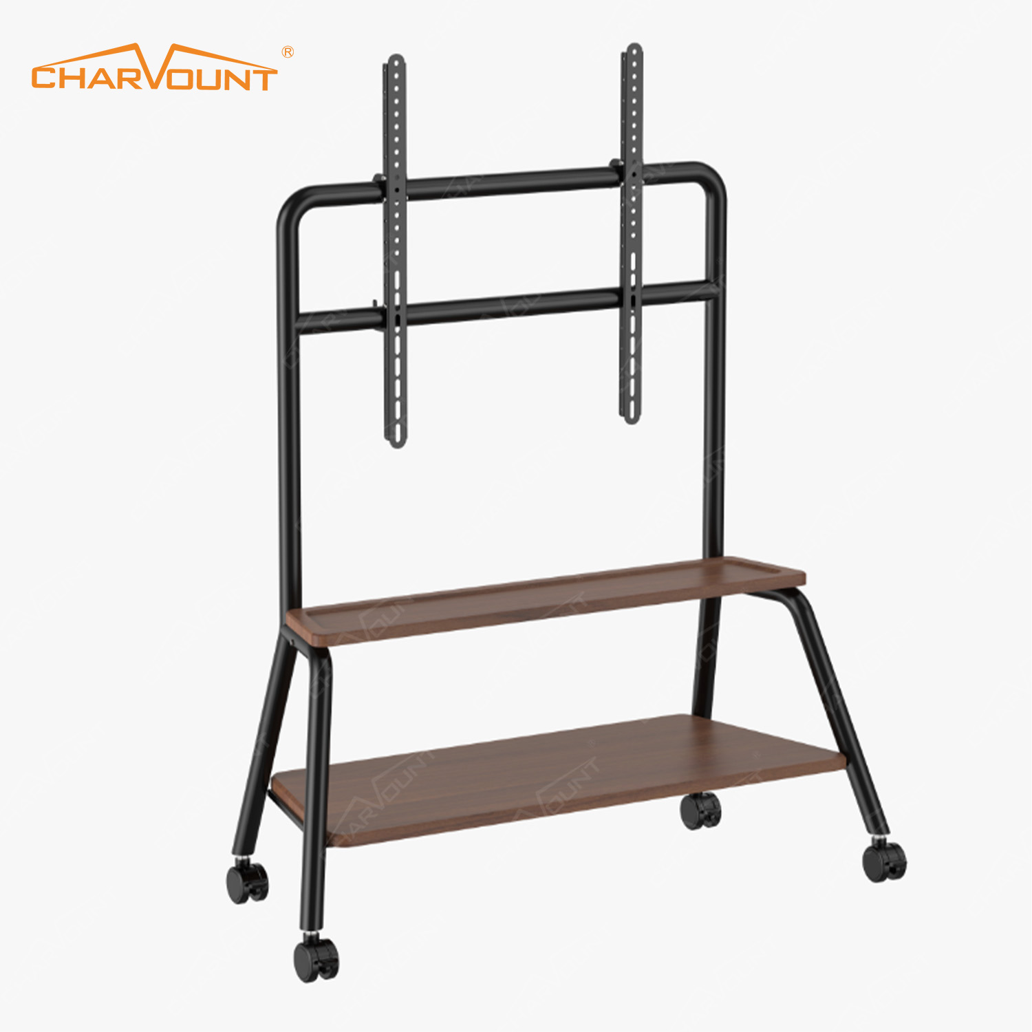 Mobile TV Stand with Wheels for 50–90 Inch TVs with Adjustable Mount and Dual Storage Shelves