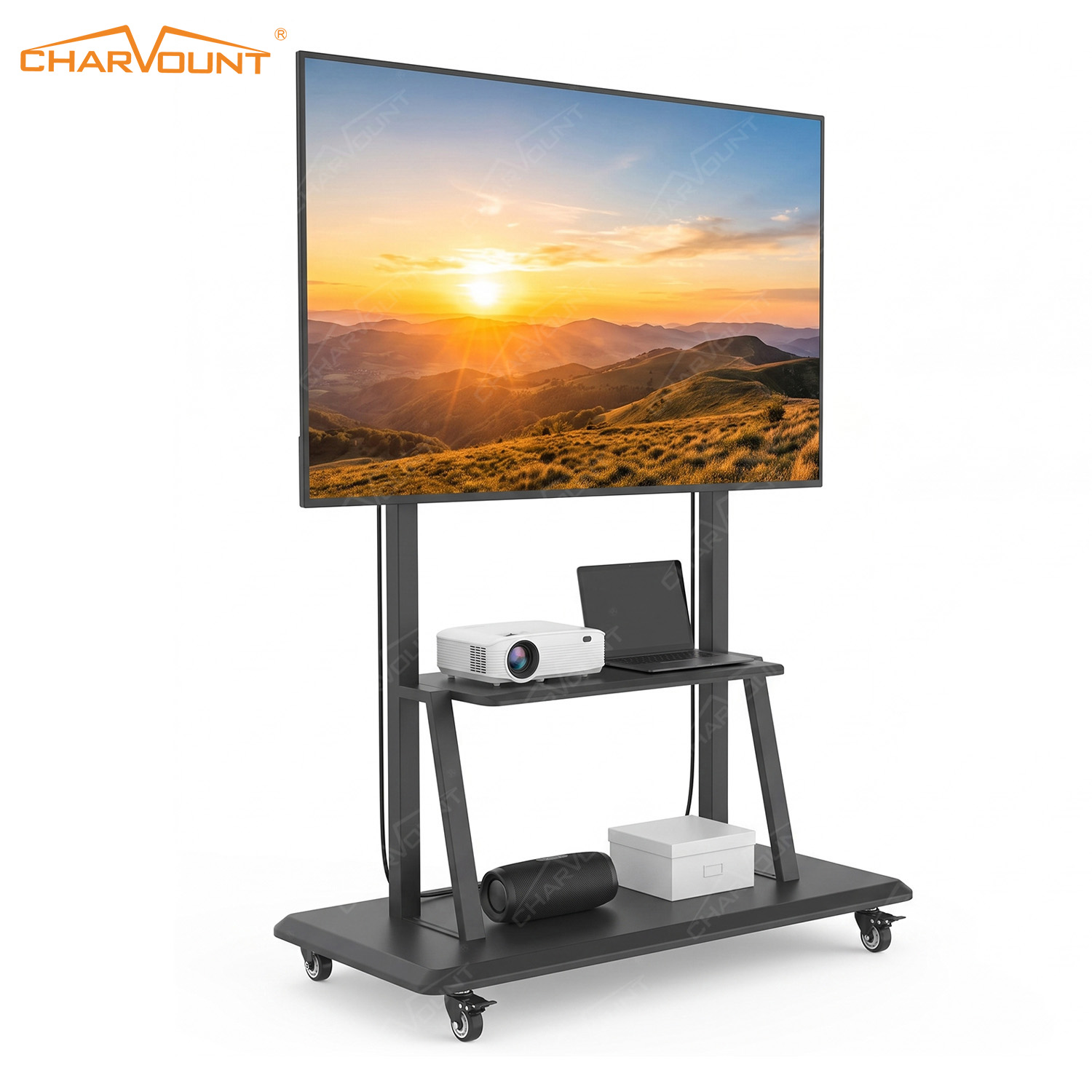 Heavy-Duty Mobile TV Stand with Wheels for 50–120 Inch TVs and Dual Steel Shelves