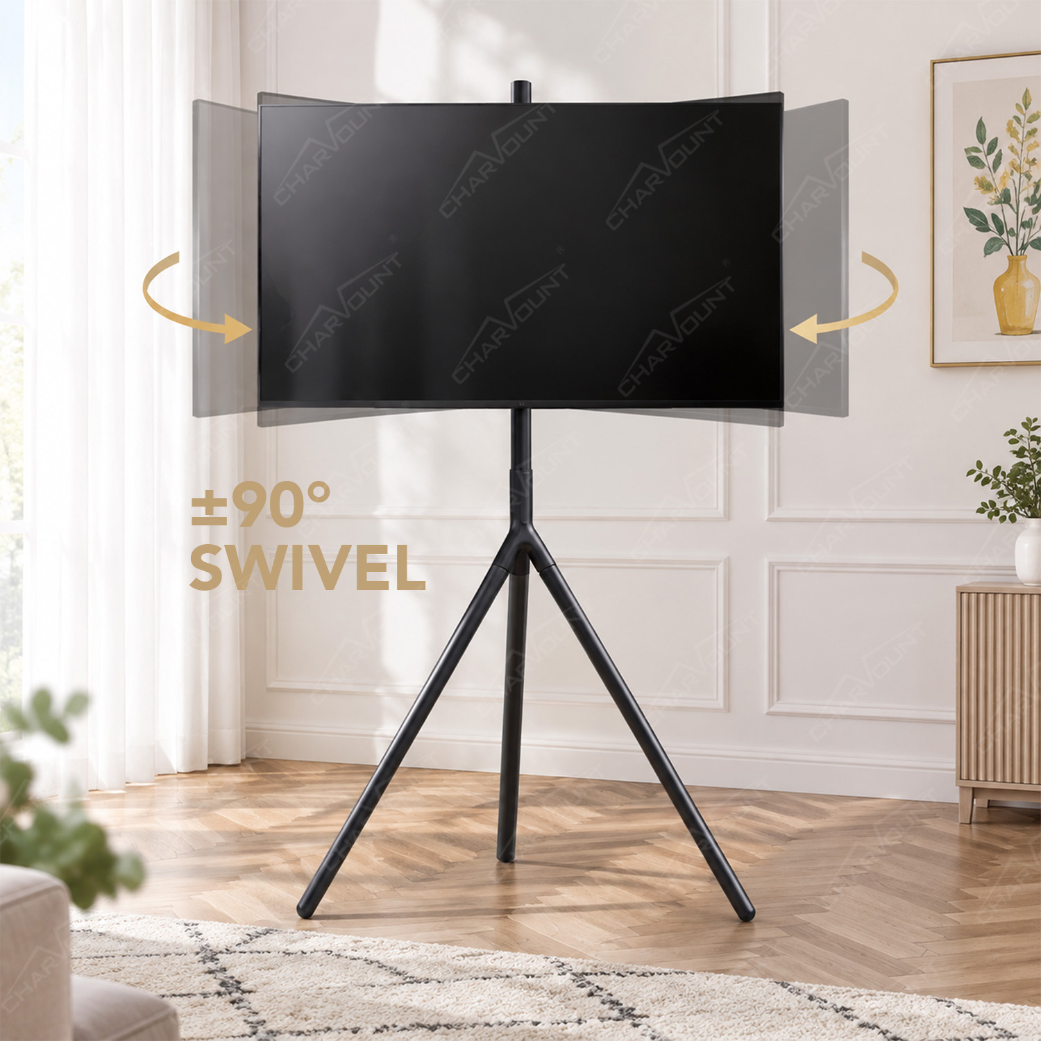 Height Adjustable Tripod TV Floor Stand for 14–65 Inch TVs with 90° Swivel
