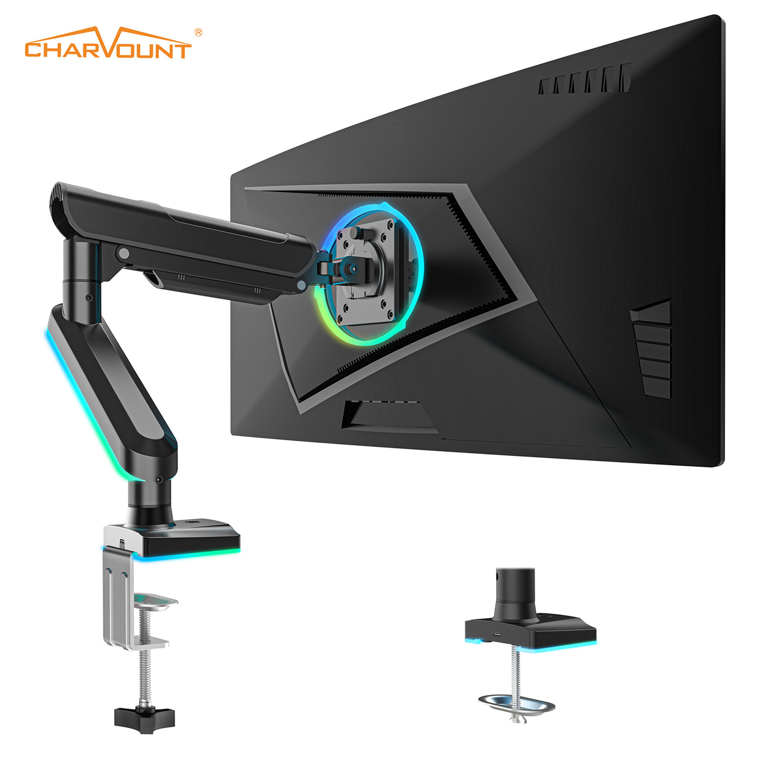 RGB Gas Spring Gaming Monitor Arm for 10 to 32 Inch Screens