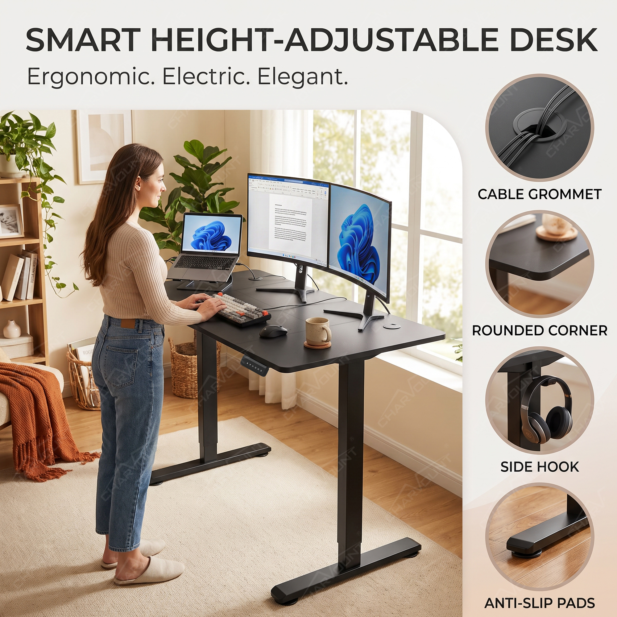 Electric Height Adjustable Standing Desk with Memory Controller – 176 lbs Capacity