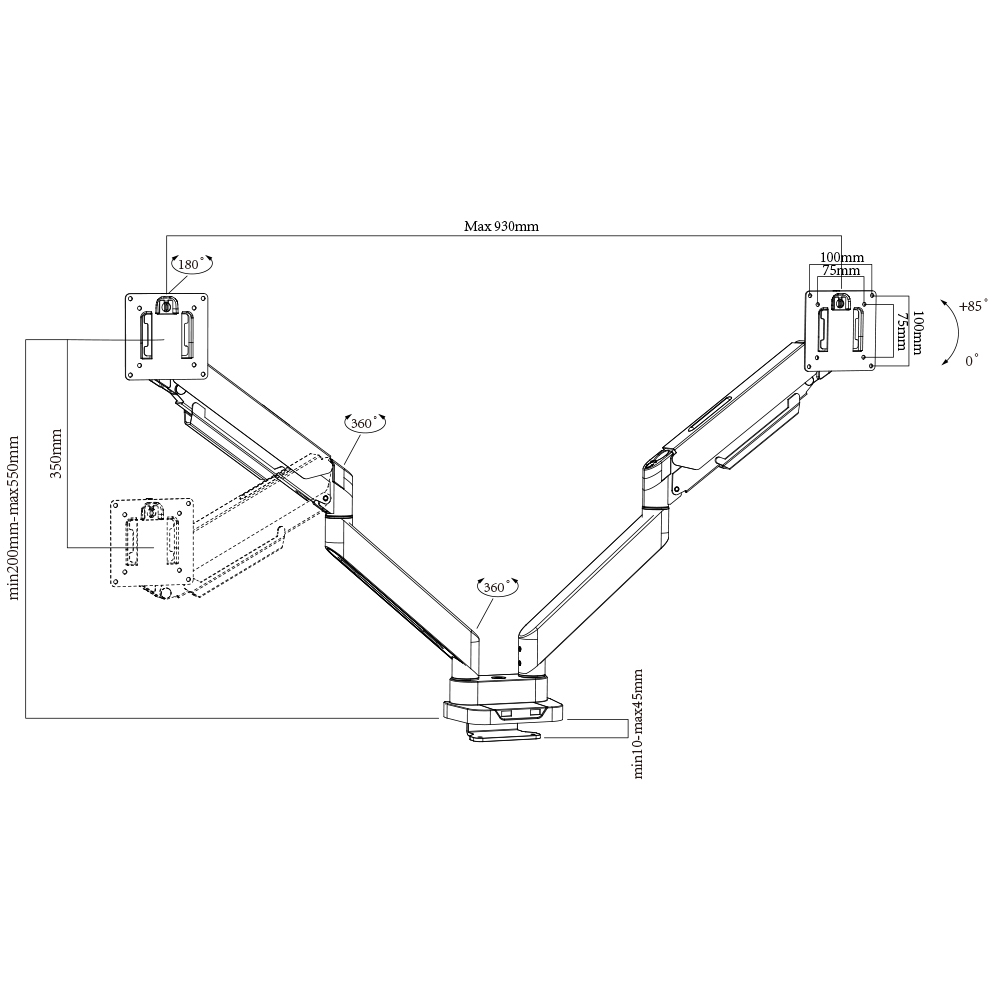 Dual 2 screen Monitor arm stand mount