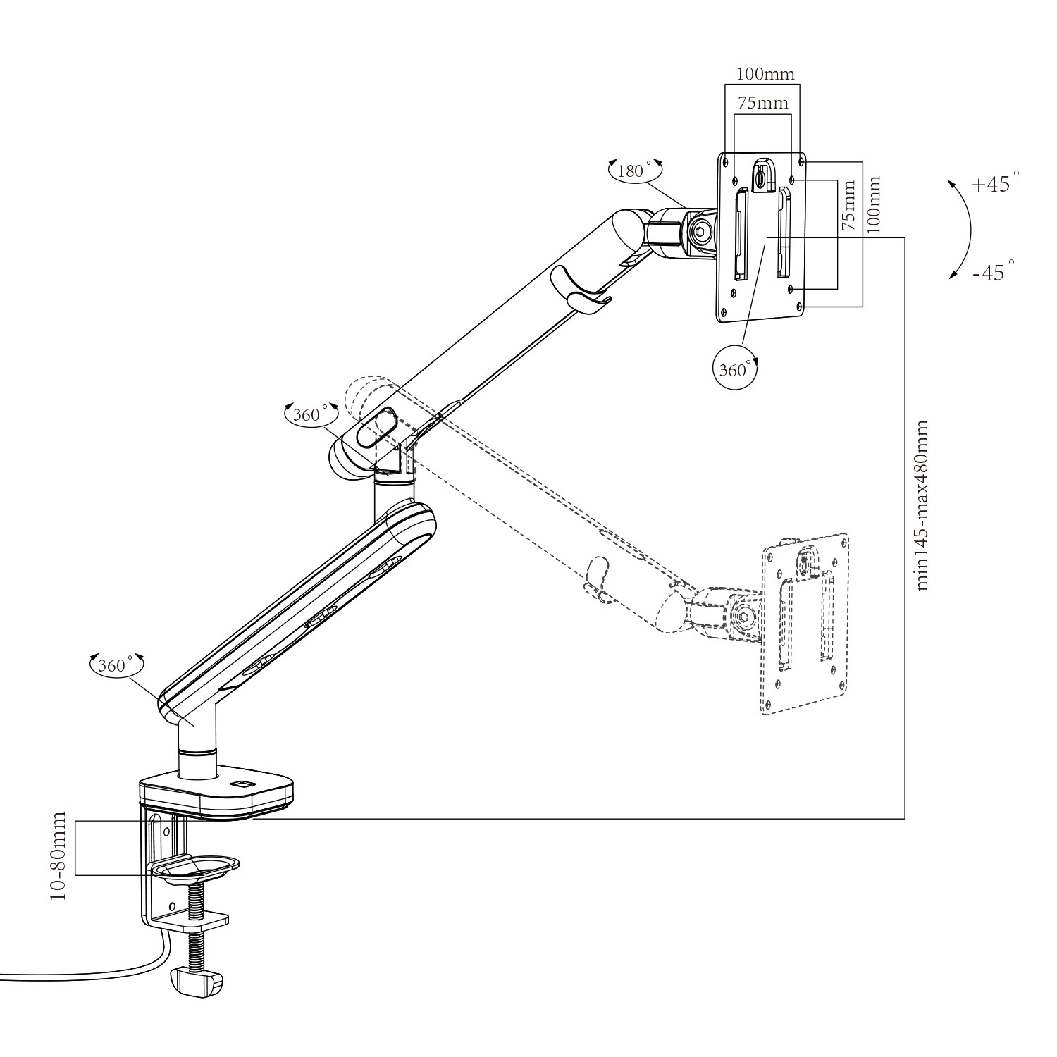 Gaming Monitor Arm mei knop Elastyske oanpassing