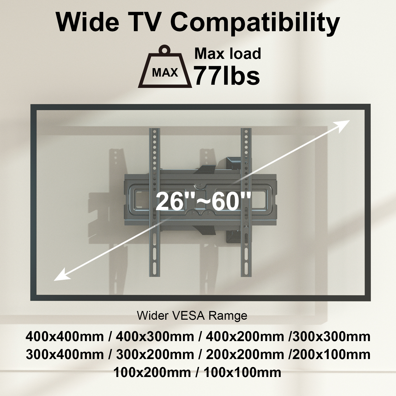 Max VESA 400×400 Universal Screws LCD Stand Tilt Adjustable TV Mount