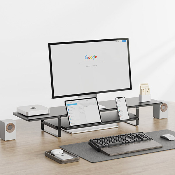 DOUBLE MONITOR RISER STAND PC TV DISPLAY SHELF