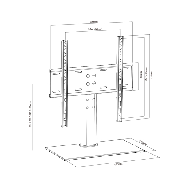 TABLETOP TV MOUNT FOR MAX 55″ SCREENS SWIVEL HEIGHT ADJUSTMENT