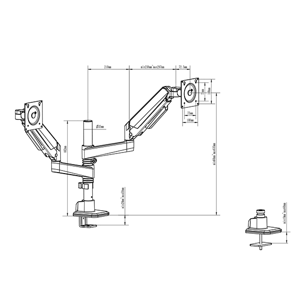 HEAVY DUTY DUAL GAMING MONITOR ARM WIDE POLE MOUNT DESK STAND