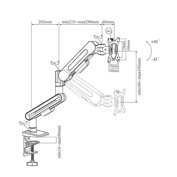 MONITOR ARM MOUNT ADJUSTABLE HEIGHT ANGLE FOR OFFICE WORKSTATION