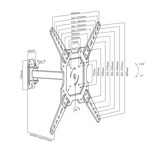 FULL MOTION ARTICULATING TV MONITOR WALL MOUNT ADJUSTABLE HANGER