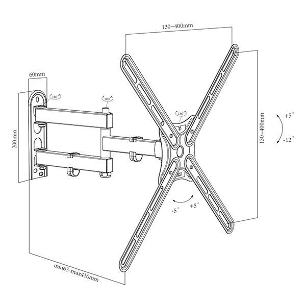 NEW FULL MOTION TV WALL MOUNT LONG STAND