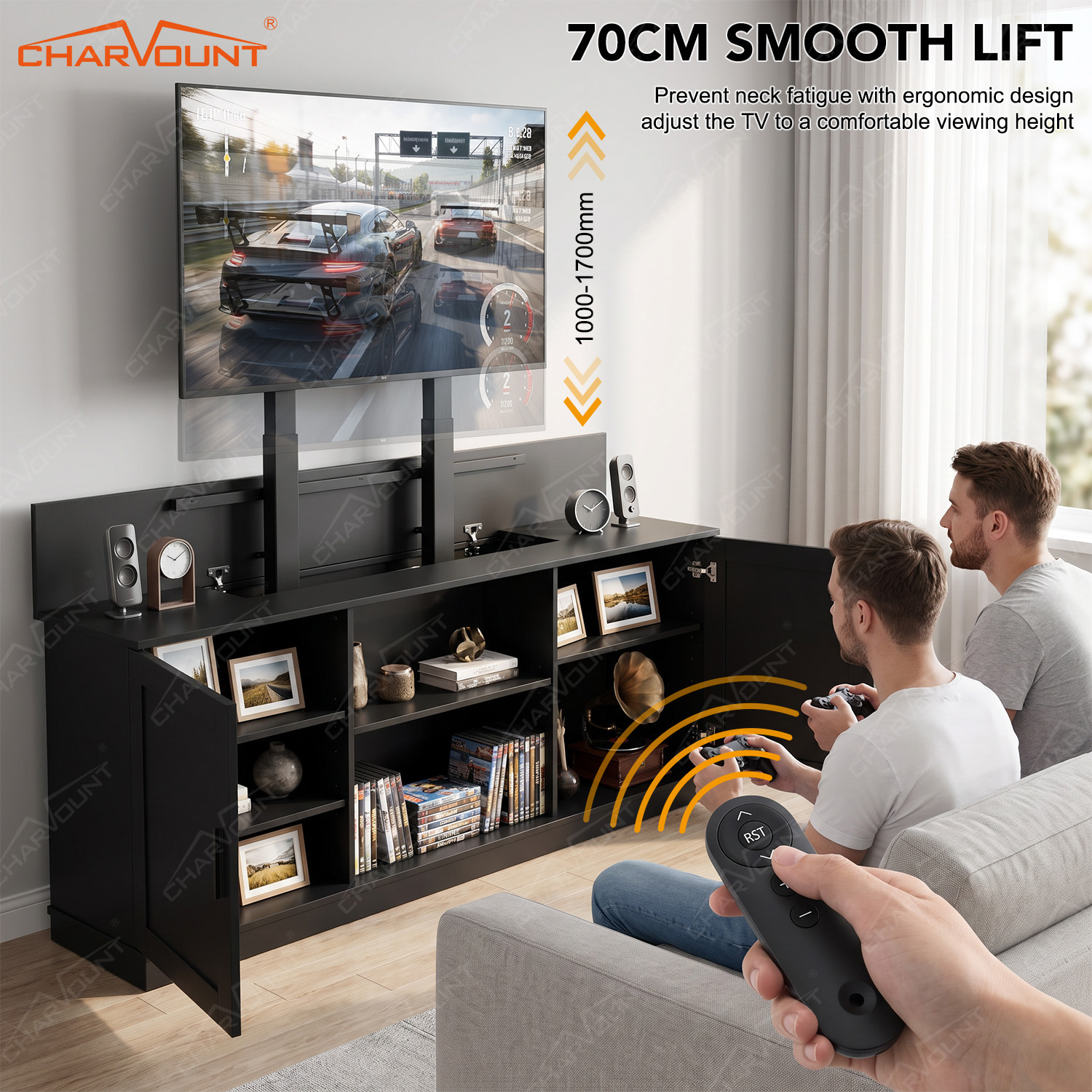 Dual-Motor Electric TV Lift Mechanism for 50–100 Inch TVs with Remote Control Dual-Motor Electric TV Lift Mechanism for 50–100 Inch TVs with Remote Control