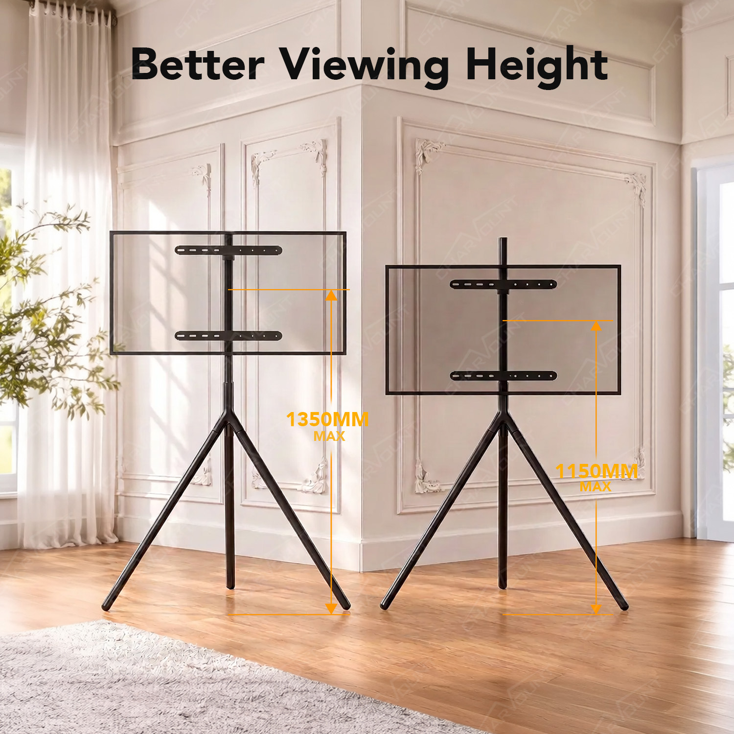 Height Adjustable Tripod TV Floor Stand for 14–65 Inch TVs with 90° Swivel