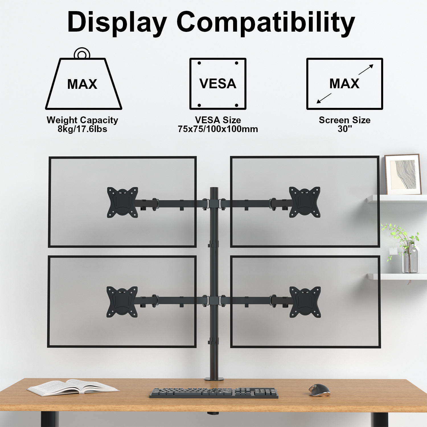 Monitor Arm 4 Screens Quad Multi Monitor Stand Mount Bracket