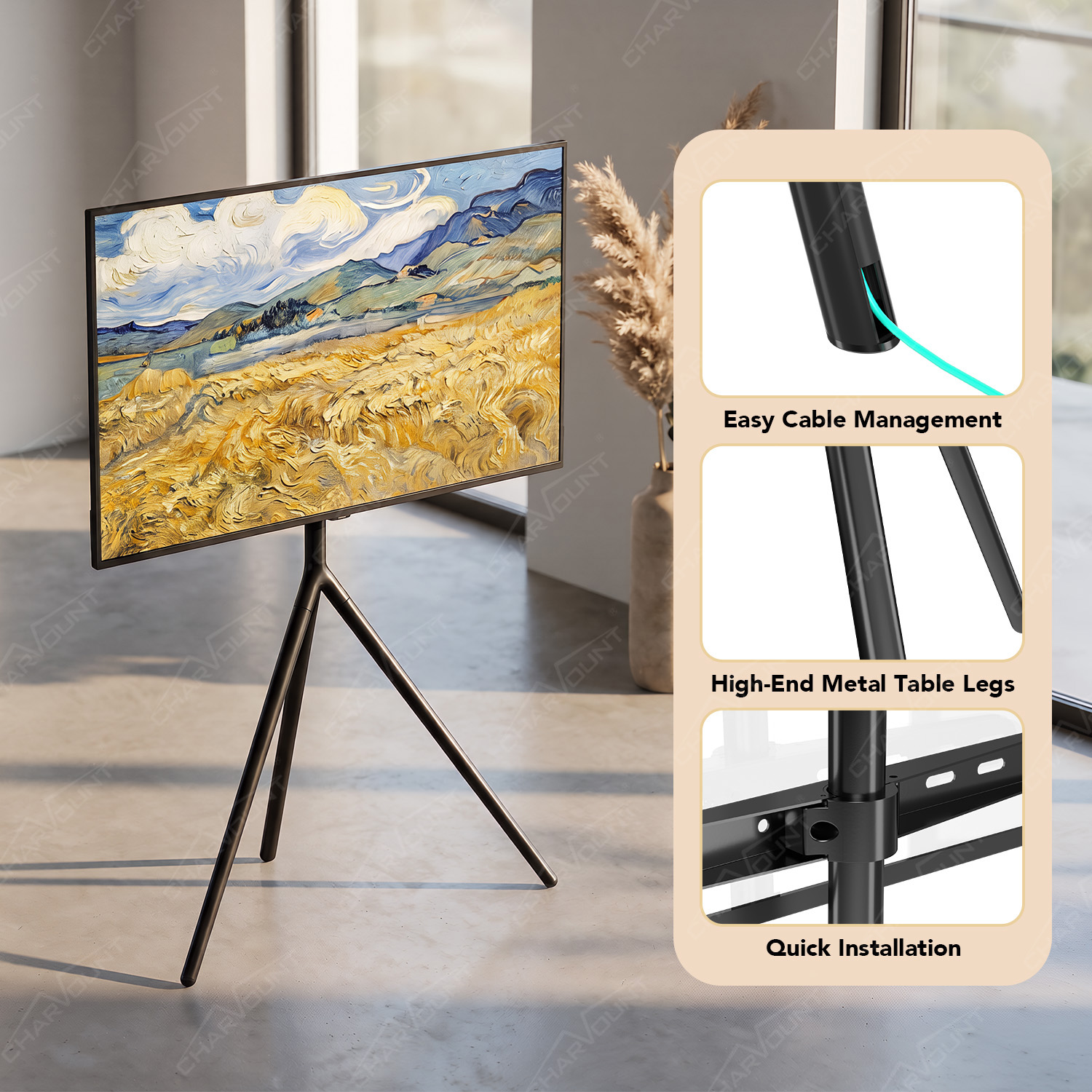 Height Adjustable Tripod TV Floor Stand for 14–65 Inch TVs with 90° Swivel