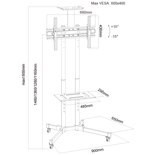 adjustable height tv stand on wheels (6)