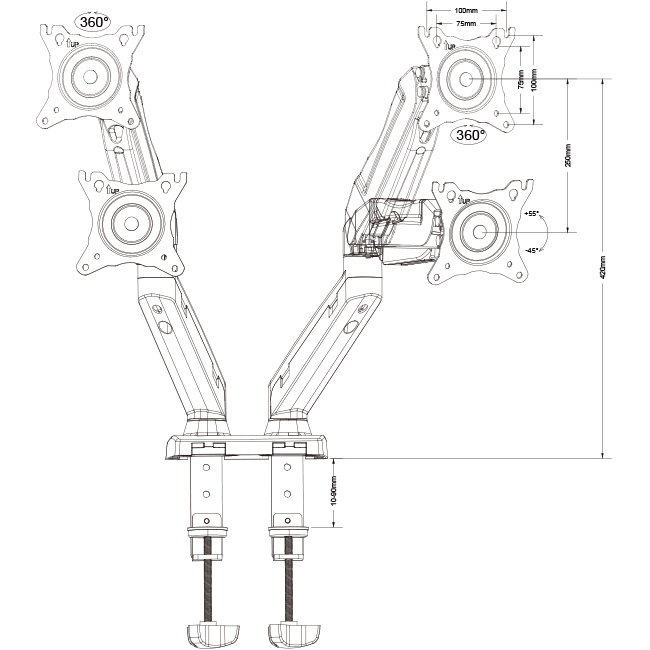 Space Saving Gas Spring Dual Monitor Mount