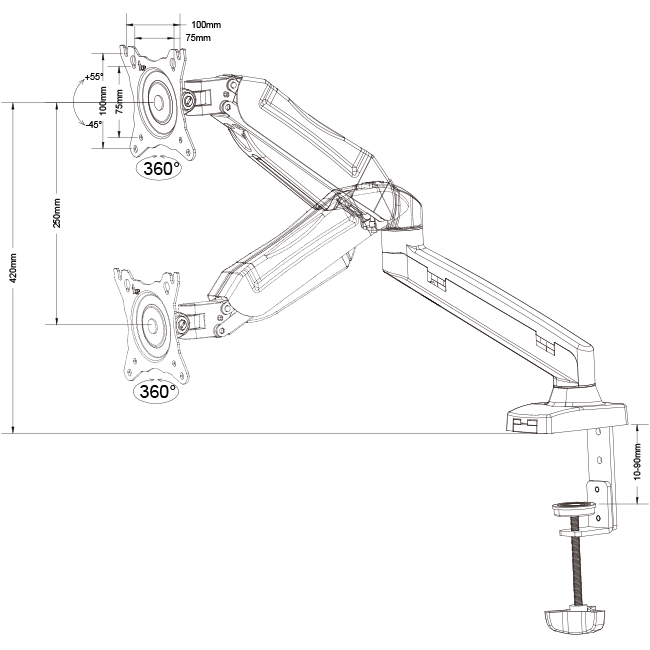 Fully Adjustable Gas Spring Single Monitor Mount