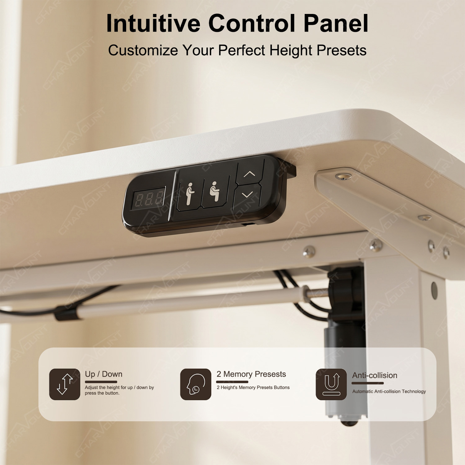 Electric Height Adjustable Standing Desk with 2 Memory Presets and Anti-Collision Protection Electric Height Adjustable Standing Desk with 2 Memory Presets and Anti-Collision Protection