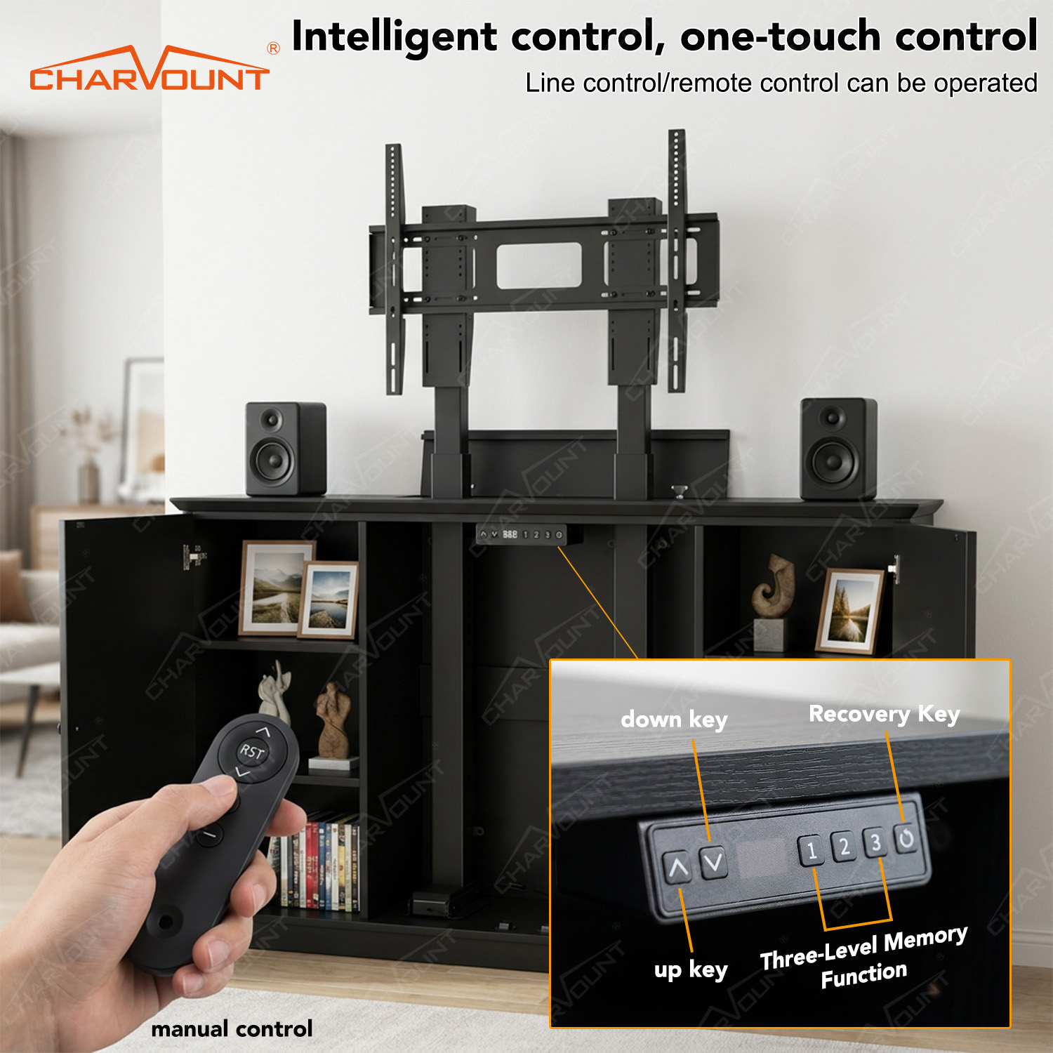Dual-Motor Electric TV Lift Mechanism for 50–100 Inch TVs with Remote Control Dual-Motor Electric TV Lift Mechanism for 50–100 Inch TVs with Remote Control