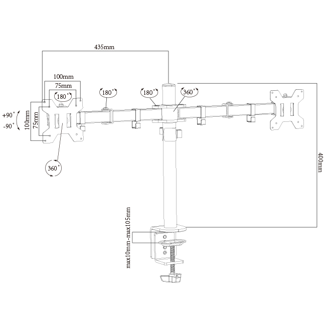 Space Saving 2 Monitor Desk Mount