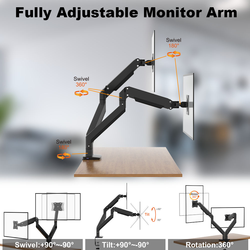Dual Monitor Arm Mount na may USB Data Transfer