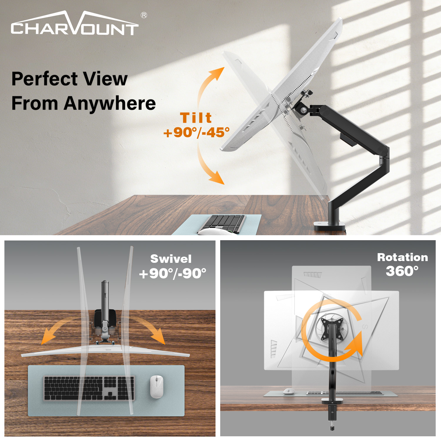 RGB Gas Spring Monitor Arm with USB Ports for 13 to 32 Inch Screens RGB Gas Spring Monitor Arm with USB Ports for 13 to 32 Inch Screens