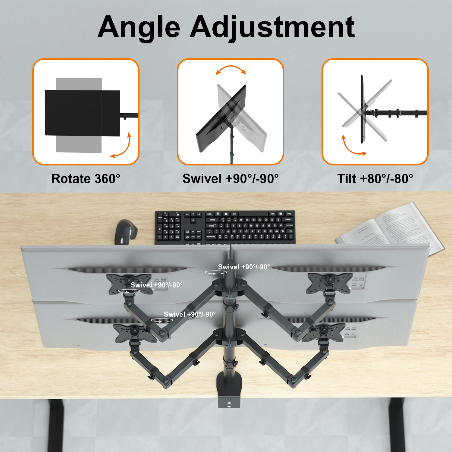 Monitor Arm 4 Screens Quad Multi Monitor Stand Mount Bracket