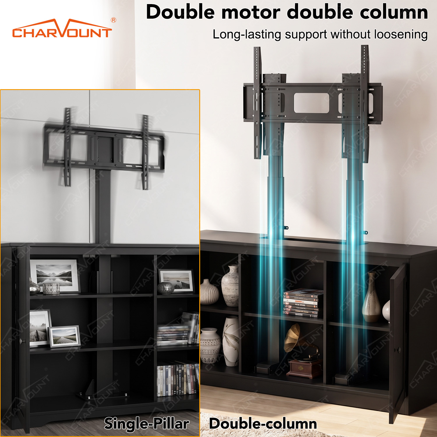Dual-Motor Electric TV Lift Mechanism for 50–100 Inch TVs with Remote Control Dual-Motor Electric TV Lift Mechanism for 50–100 Inch TVs with Remote Control