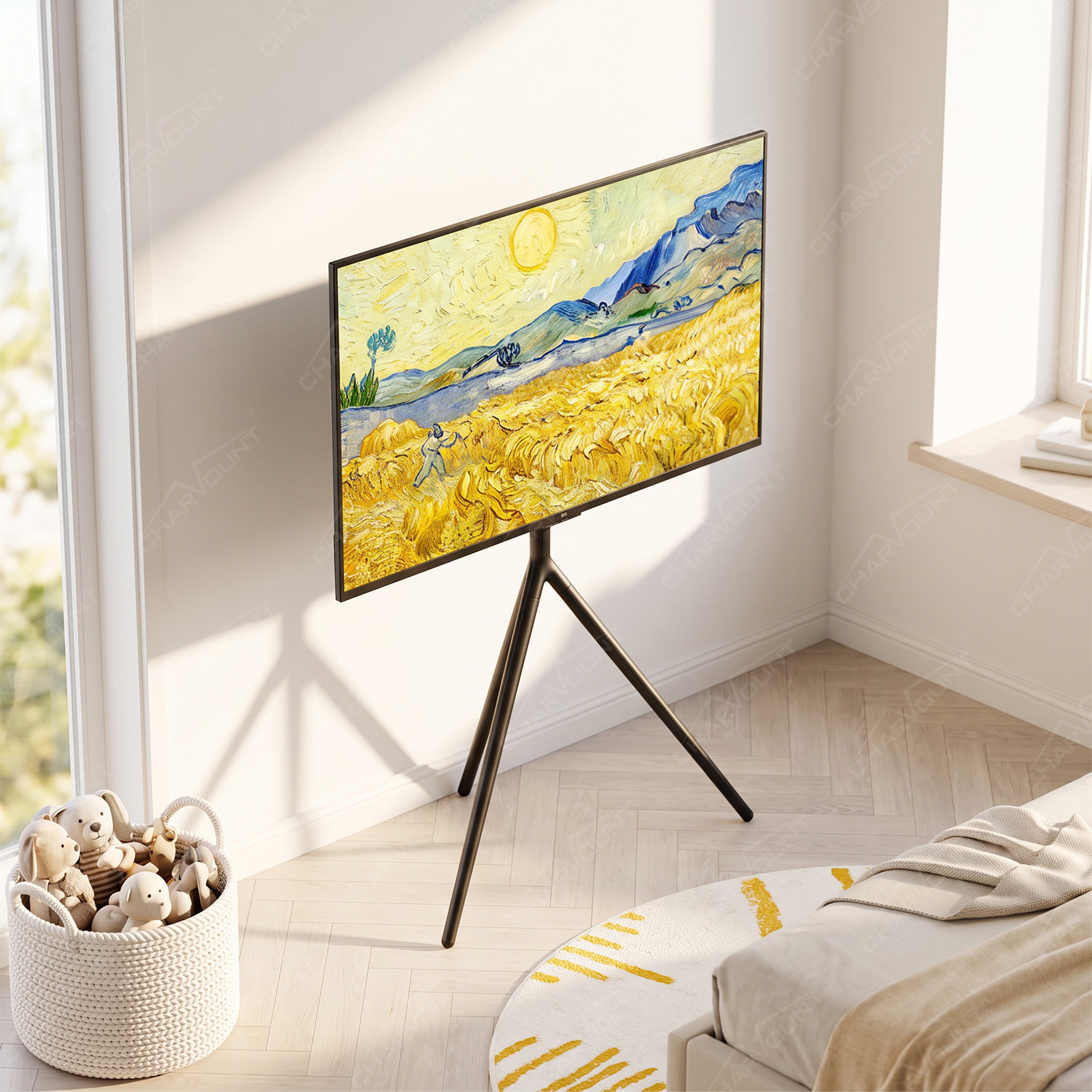 Height Adjustable Tripod TV Floor Stand for 14–65 Inch TVs with 90° Swivel