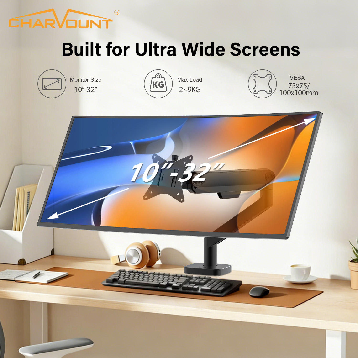 RGB Gas Spring Monitor Arm with USB Ports for 13 to 32 Inch Screens RGB Gas Spring Monitor Arm with USB Ports for 13 to 32 Inch Screens