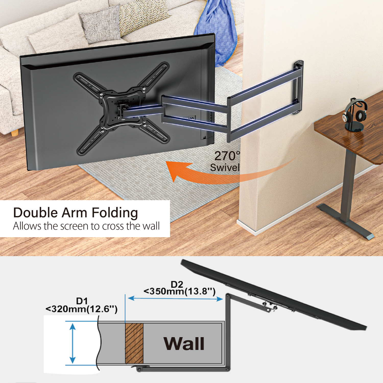 Folding Swivel Multi Directional TV Mounts Full Motion