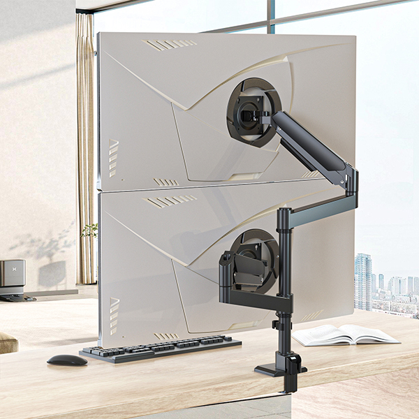 HEAVY DUTY DUAL GAMING MONITOR ARM WIDE POLE MOUNT DESK STAND