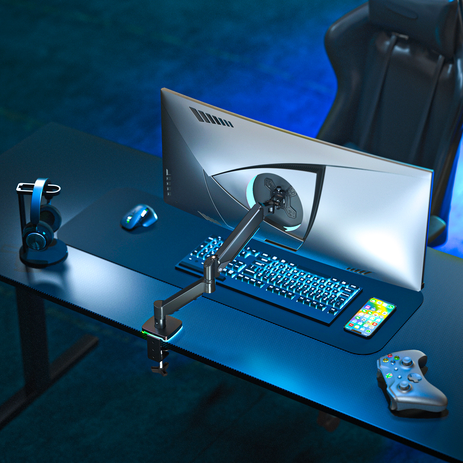 RGB Gas Spring Gaming Monitor Arm for 10 to 32 Inch Screens RGB Gas Spring Gaming Monitor Arm for 10 to 32 Inch Screens
