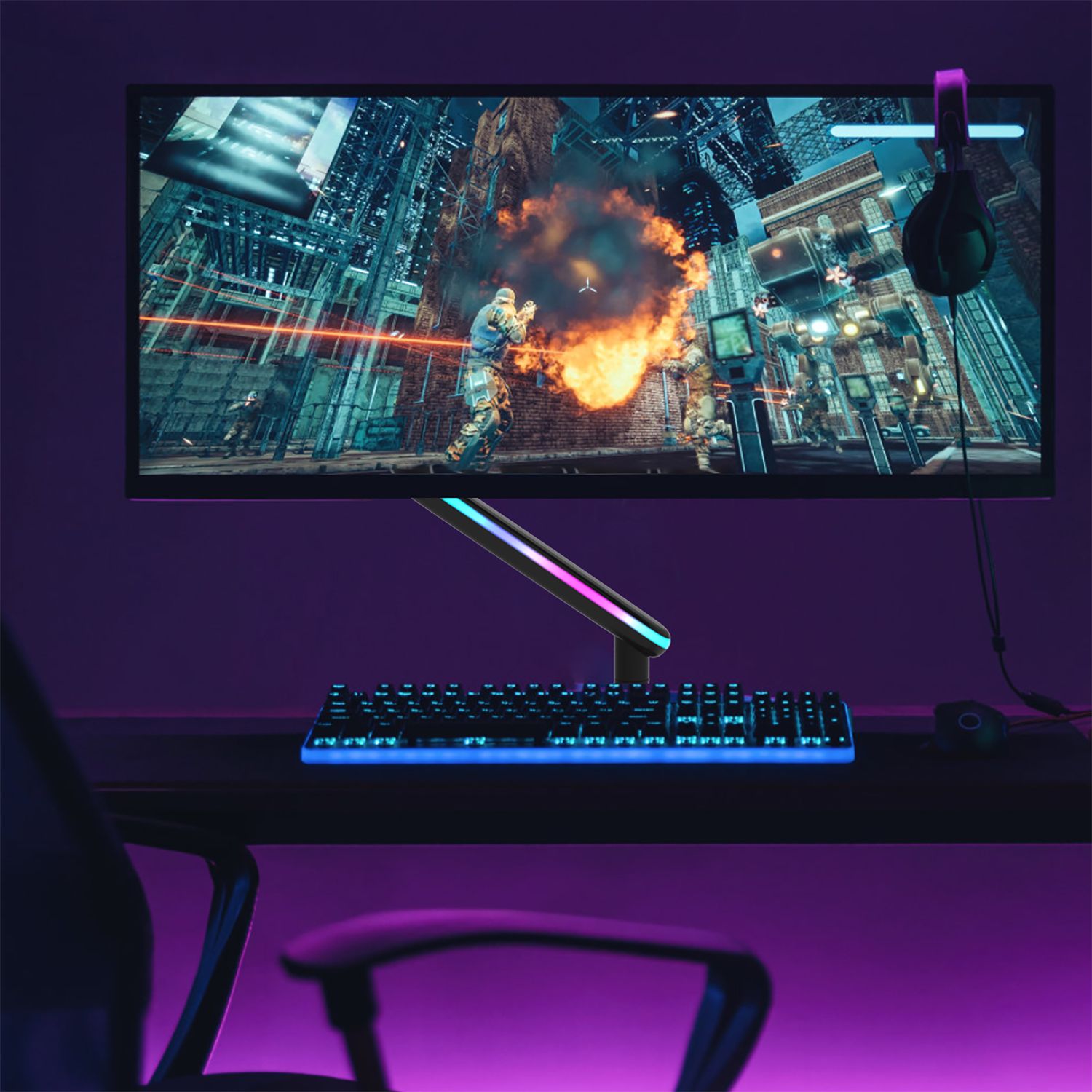 Gaming Monitor Arm mei knop Elastyske oanpassing
