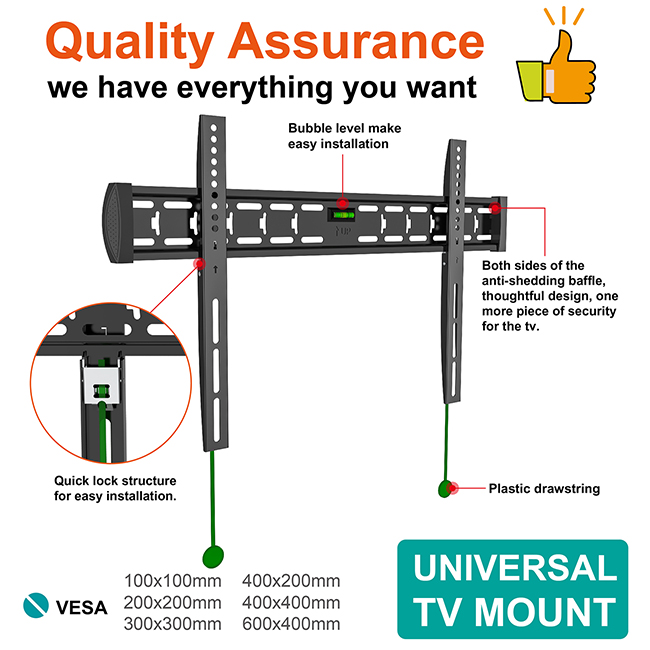 Thin Beautiful Drawstring Style 70 Inch Fixed Tv Wall Mount