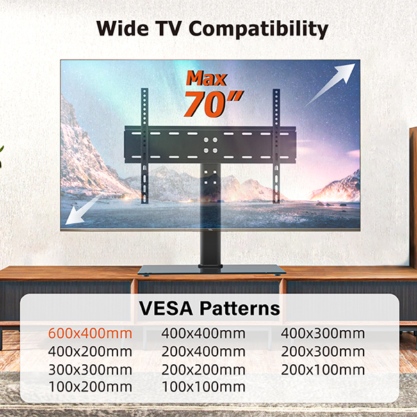 PORTABLE UNIVERSAL TV STAND ADJUSTABLE TABLETOP MOUNT MAX 70 INCHES