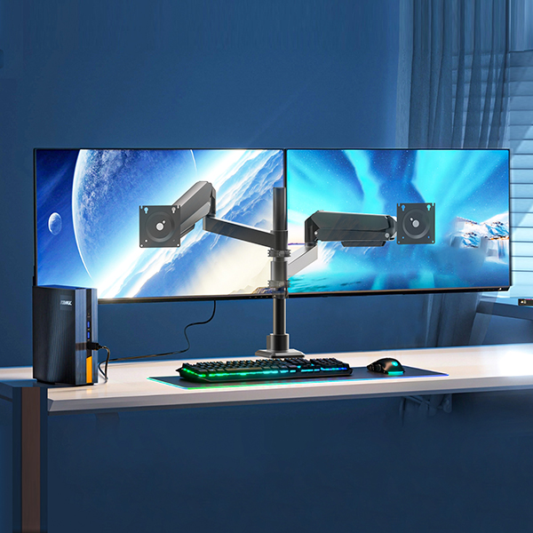 HEAVY DUTY DUAL GAMING MONITOR ARM WIDE POLE MOUNT DESK STAND