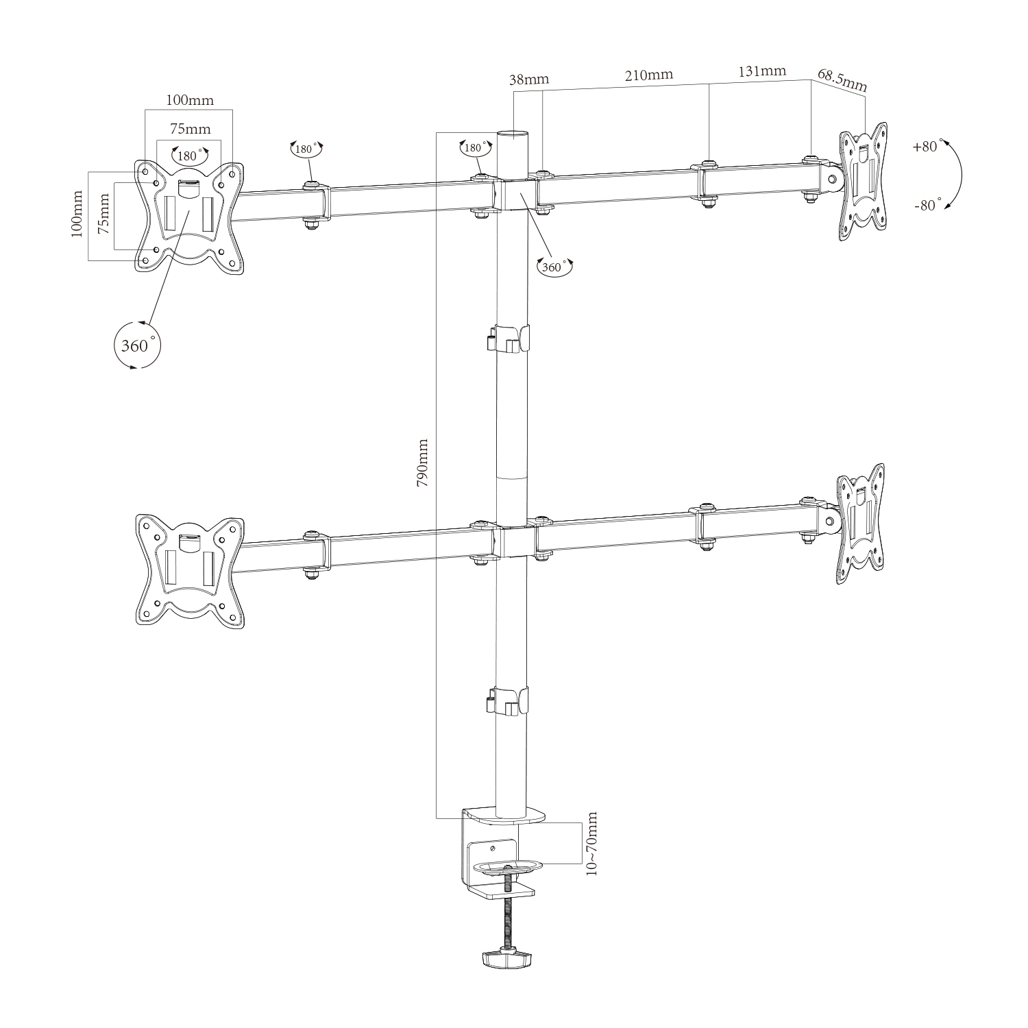 Monitor Arm 4 Screens Quad Multi Monitor Stand Mount Bracket