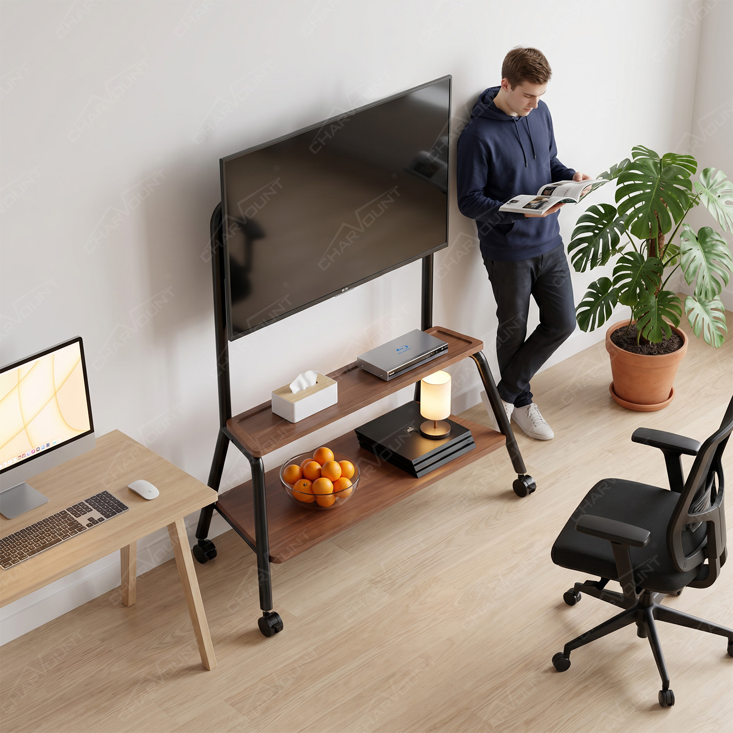 Heavy-Duty Mobile TV Stand with Wheels for 50–120 Inch TVs and Dual Steel Shelves Heavy-Duty Mobile TV Stand with Wheels for 50–120 Inch TVs and Dual Steel Shelves