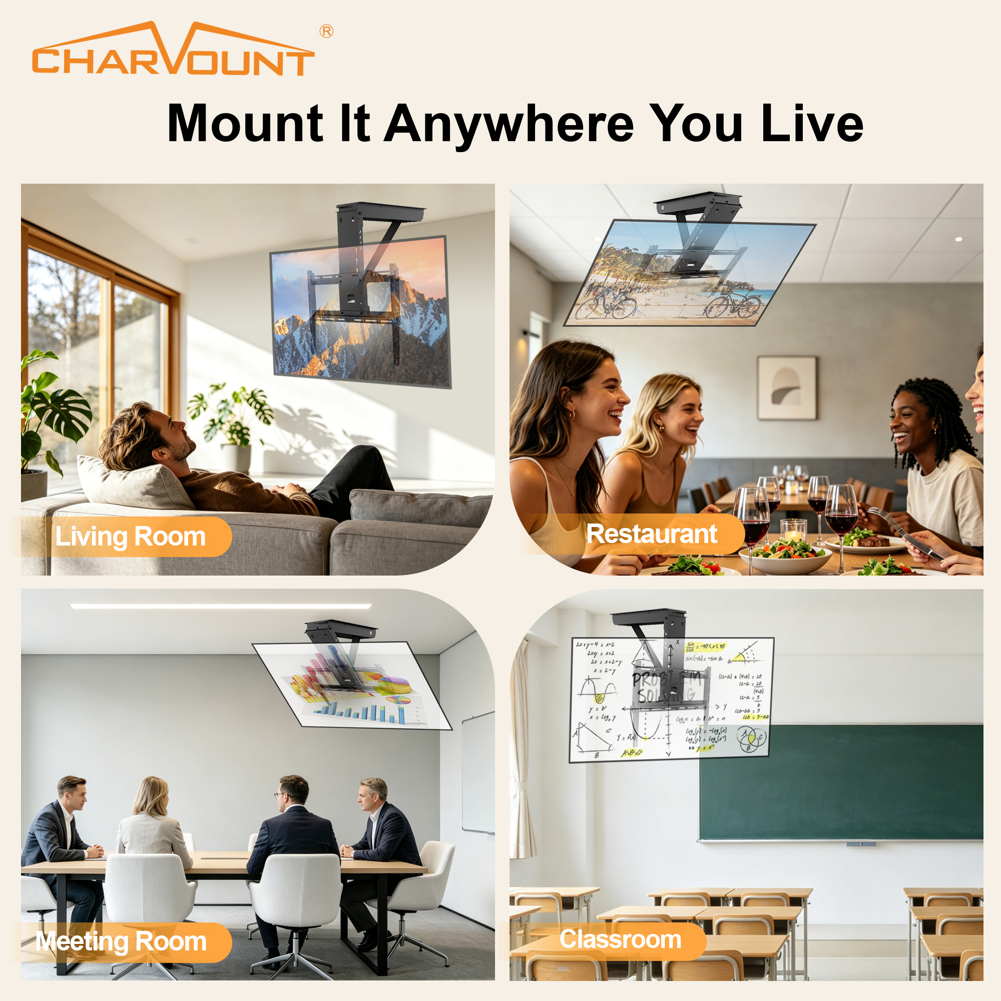 Motorized Ceiling TV Mount for 26 to 65 Inch TVs with Remote Control Motorized Ceiling TV Mount for 26 to 65 Inch TVs with Remote Control