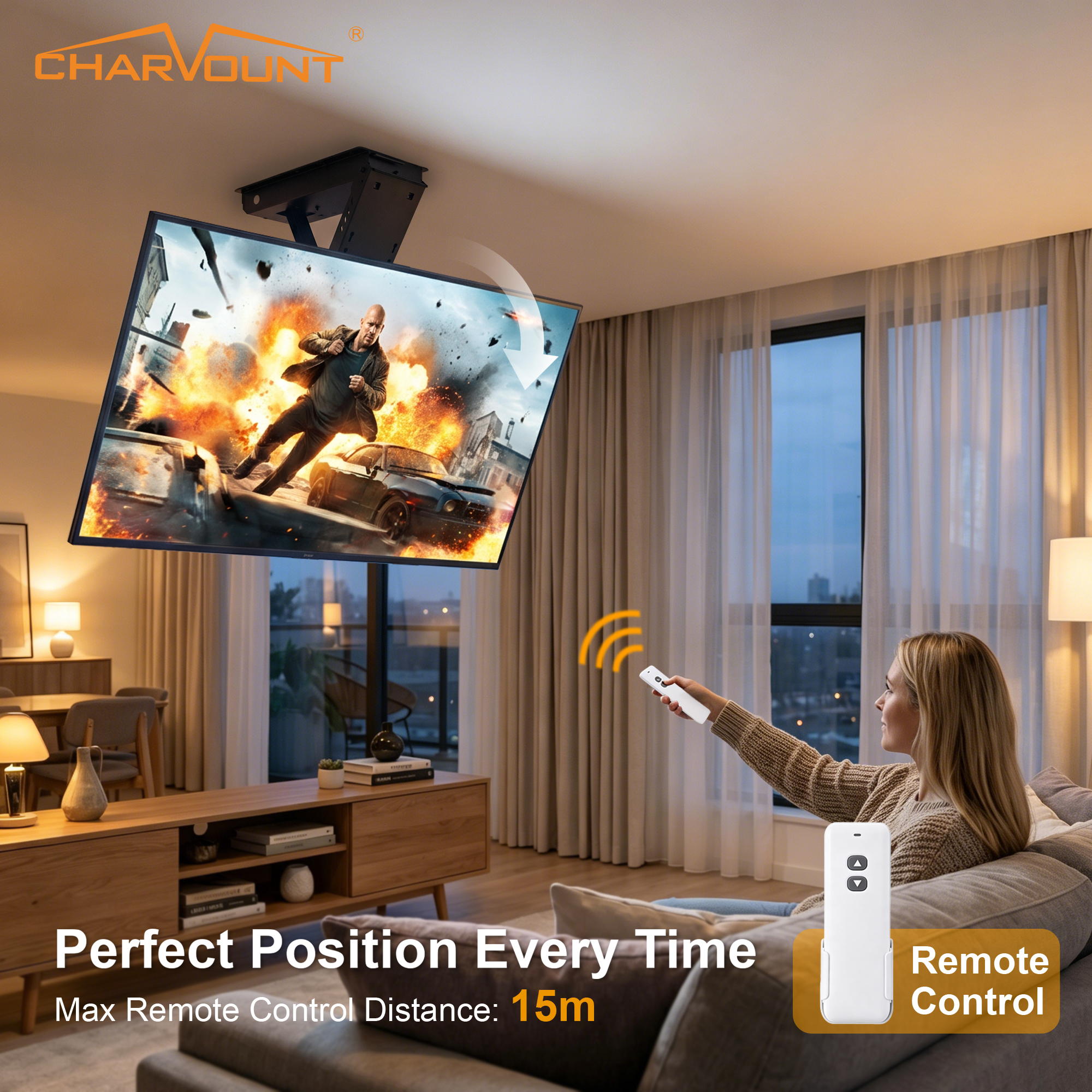 Motorized Ceiling TV Mount for 26 to 65 Inch TVs with Remote Control Motorized Ceiling TV Mount for 26 to 65 Inch TVs with Remote Control
