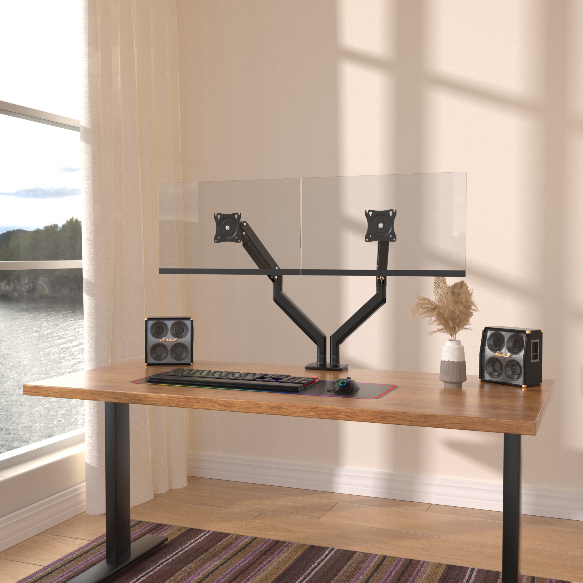 Dual Monitor Arm Mount na may USB Data Transfer