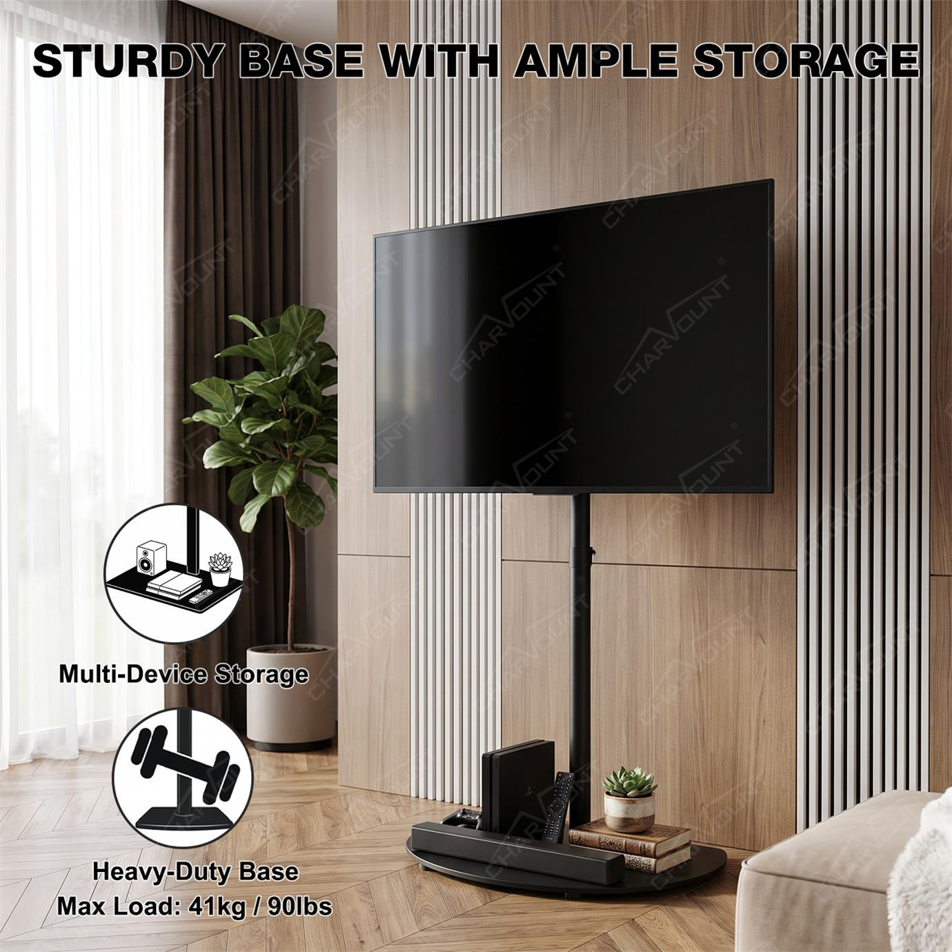 F236 Adjustable Freestanding TV Stand for 30–60 Inch TVs with Swivel Mount F236 Adjustable Freestanding TV Stand for 30–60 Inch TVs with Swivel Mount