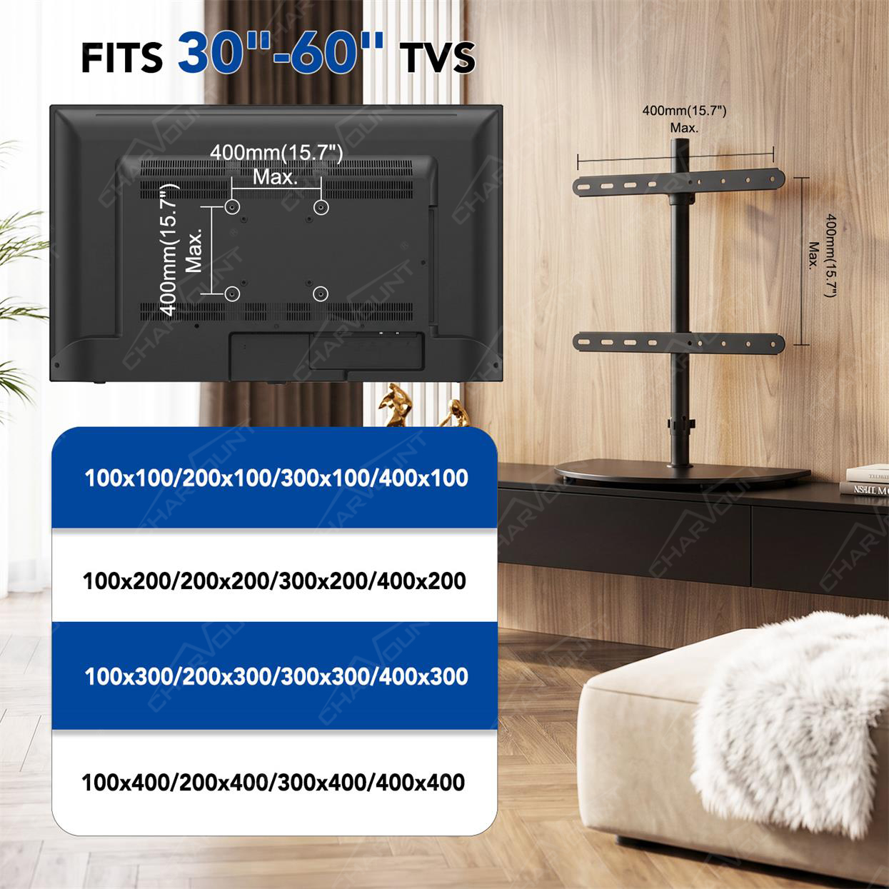 F236 Adjustable Freestanding TV Stand for 30–60 Inch TVs with Swivel Mount F236 Adjustable Freestanding TV Stand for 30–60 Inch TVs with Swivel Mount