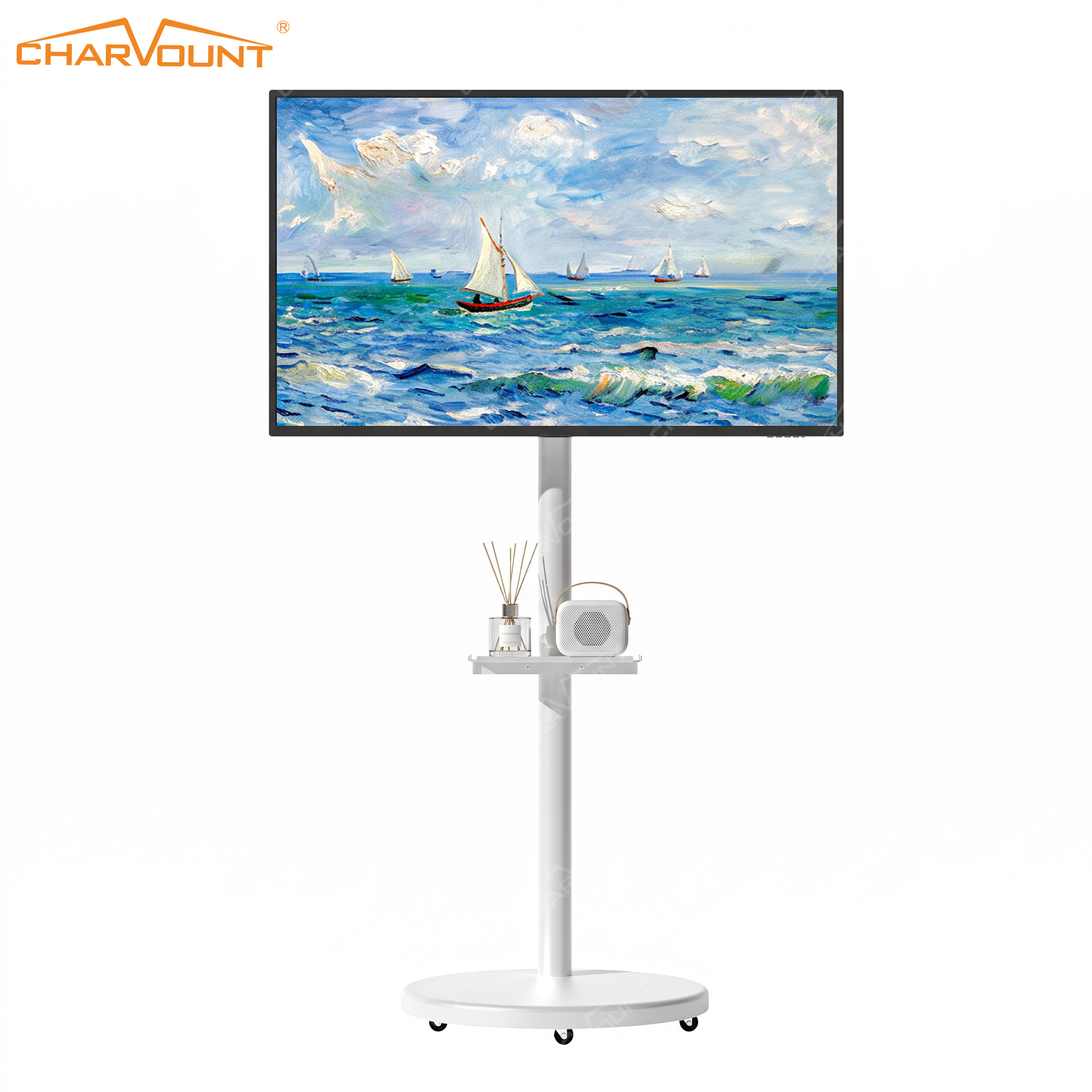 F232N Mobile TV Stand with Wheels for 13–47 Inch TVs – 360° Screen Rotation