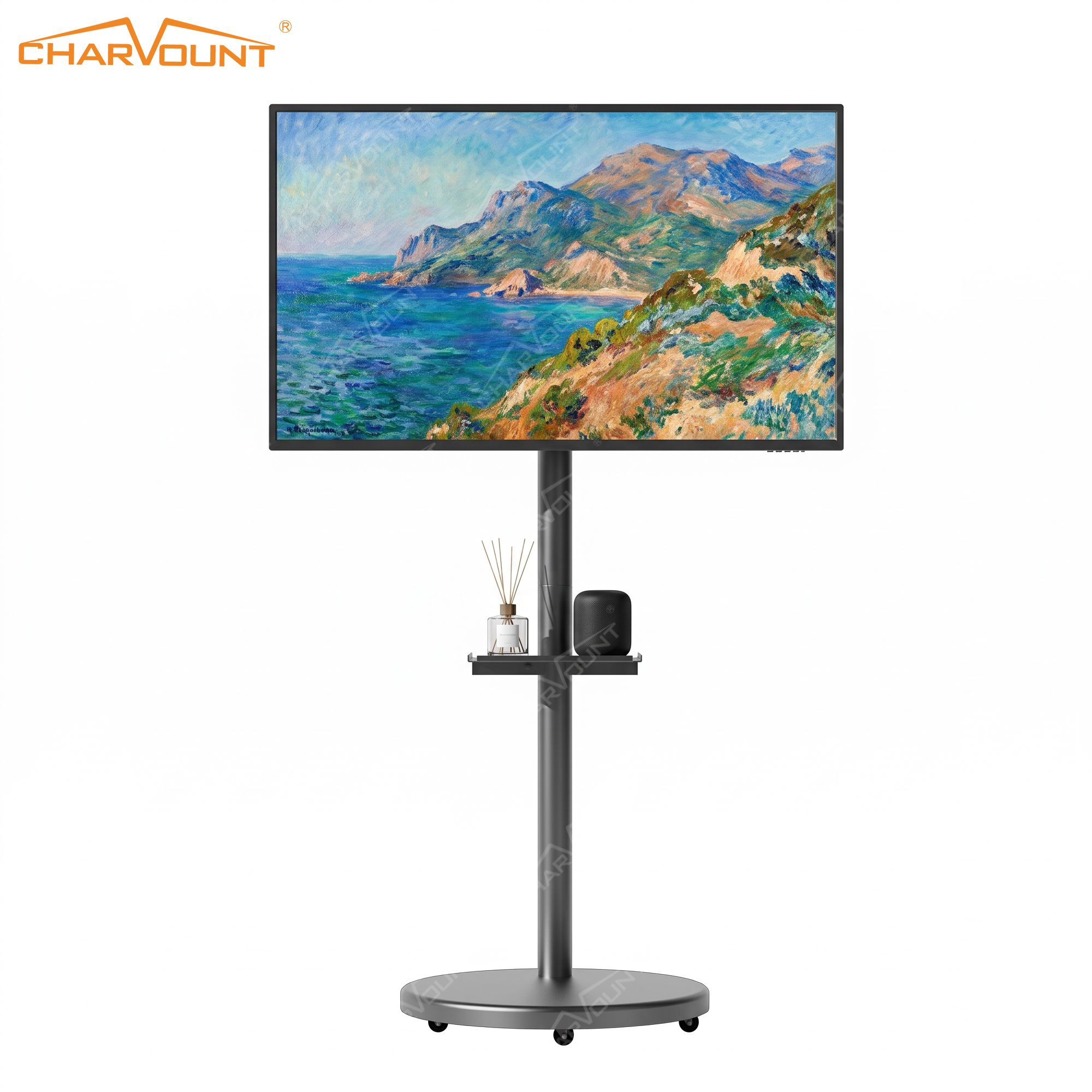 F232N Mobile TV Stand with Wheels for 13–47 Inch TVs – 360° Screen Rotation F232N Mobile TV Stand with Wheels for 13–47 Inch TVs – 360° Screen Rotation